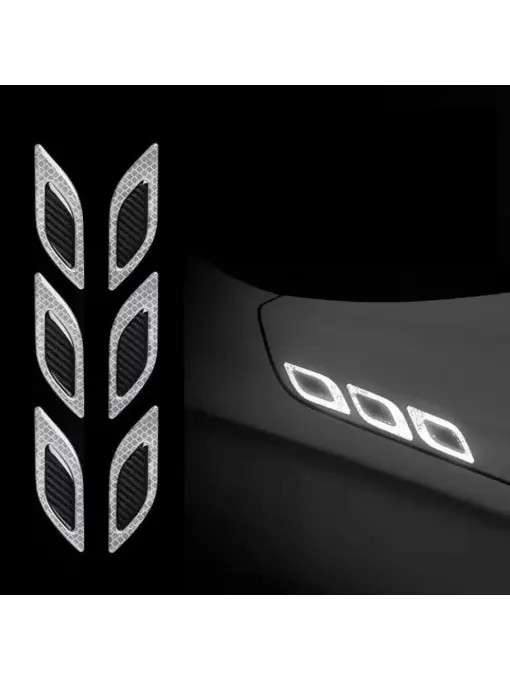 Premium Set 2 stickere reflectorizante DIAMOND cu insertie Carbon 5D, culoare Argintie
