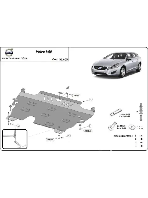 Scut motor metalic pentru și cutie de viteză Volvo V60 ( 2010 - 2018 ) Plată sigură