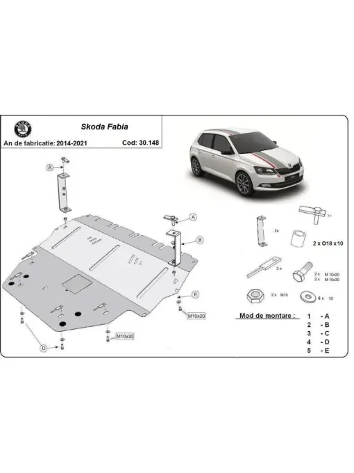 Scut motor metalic pentru Skoda Fabia 3 - Diesel ( 2015 - 2021 ) Preț promoțional