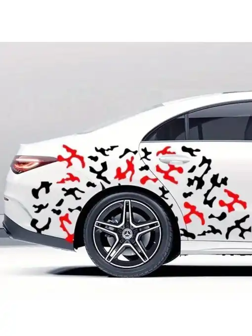 Reducere Set 2 stickere autoadezive Tuning in doua culori, model "Paint Stains", dimensiune 97 x 47 cm, culoare Negru + Rosu