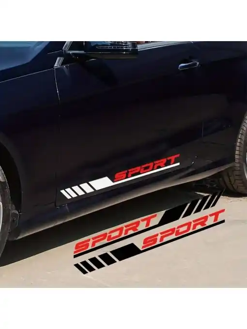 Set 2 stickere autoadezive Tuning in doua culori, model "Racing Stripes V3", dimensiune 58 cm, culoare Alb + Rosu Livrare rapidă