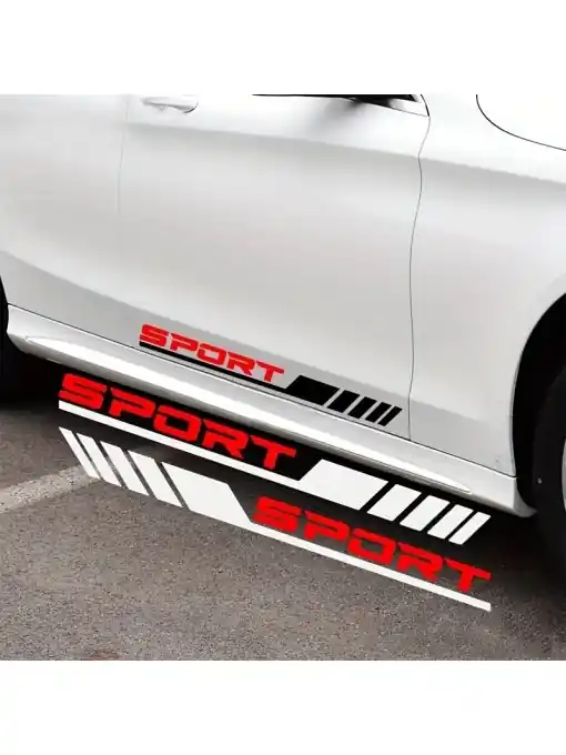 Set 2 stickere autoadezive Tuning in doua culori, model "Racing Stripes V3", dimensiune 58 cm, culoare Negru + Rosu Ofertă exclusivă