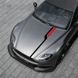 Super ofertă Set sticker autoadeziv Tuning in doua culori, model "Hood Stripes V3", dimensiune 130 x 10 cm, culoare Negru + Rosu
