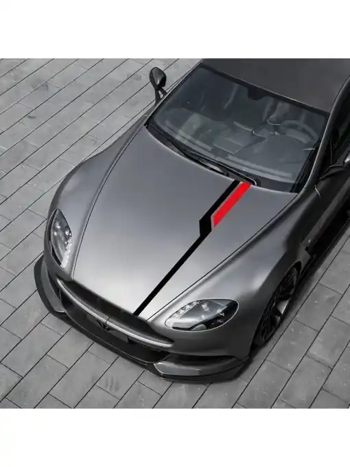 Super ofertă Set sticker autoadeziv Tuning in doua culori, model "Hood Stripes V3", dimensiune 130 x 10 cm, culoare Negru + Rosu