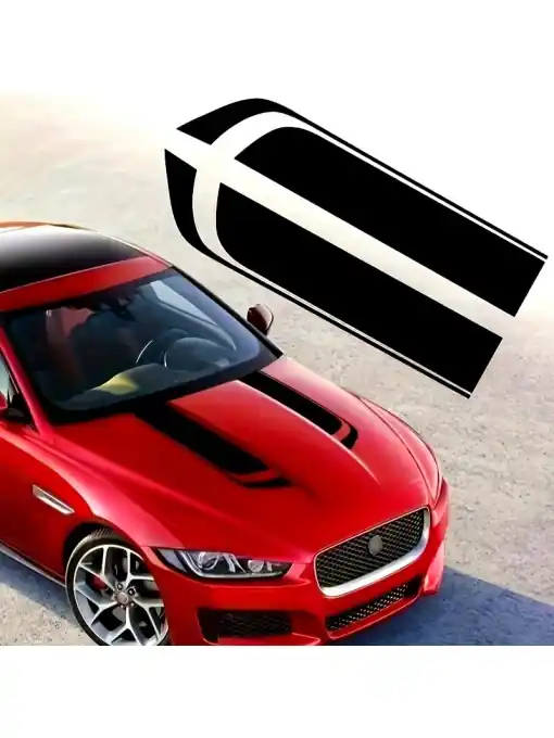 Popular Set 2 stickere autoadezive Tuning, model "Hood Stripes V1", dimensiune 85 x 12 cm, culoare Neagra