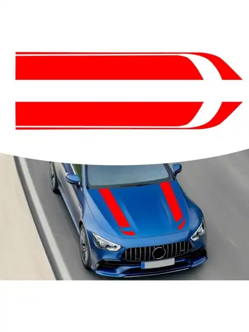 Preferatul clienților Set 2 stickere autoadezive Tuning, model "Hood Stripes V1", dimensiune 85 x 12 cm, culoare Rosie