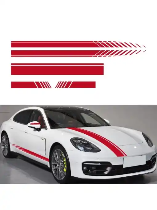 Ofertă limitată Set 5 stickere autoadezive Tuning, model "Racing Stripes V1", dimensiune 190 cm, culoare Rosie