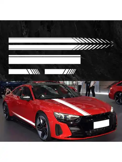 Set 5 stickere autoadezive Tuning, model "Racing Stripes V1", dimensiune 190 cm, culoare Alba Ofertă limitată