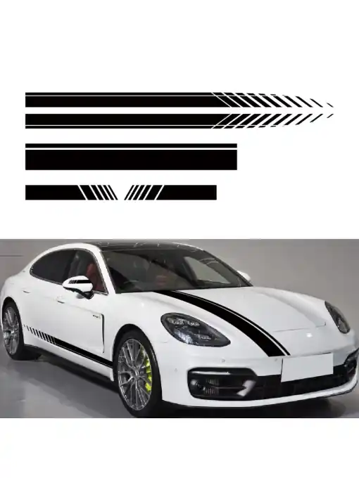 Ofertă limitată Set 5 stickere autoadezive Tuning, model "Racing Stripes V1", dimensiune 190 cm, culoare Neagra