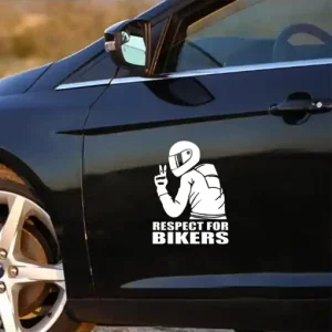 Sticker autoadeziv pentru vehicule Off Road, model "Respect For Bikers", dimensiune 17 x 12 cm, culoare Alba Discount