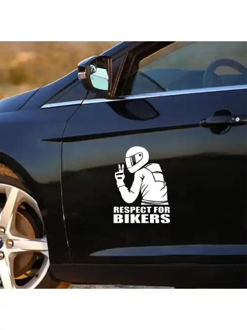 Sticker autoadeziv pentru vehicule Off Road, model "Respect For Bikers", dimensiune 17 x 12 cm, culoare Alba Discount