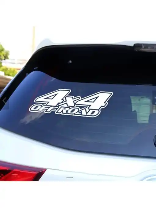 Ofertă specială Sticker autoadeziv pentru vehicule Off Road, model "4x4 Off Road", dimensiune 29 x 11 cm, culoare Alba
