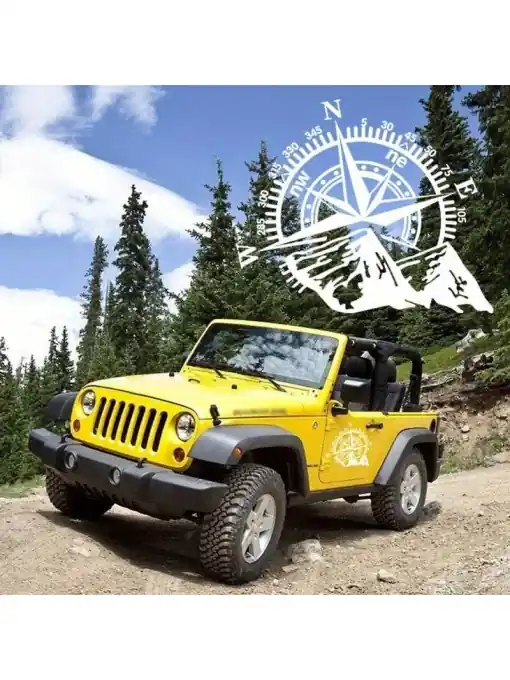 Plată securizată Sticker autoadeziv pentru vehicule Off Road, model "Kompass", dimensiune 44 x 55 cm, culoare Alba
