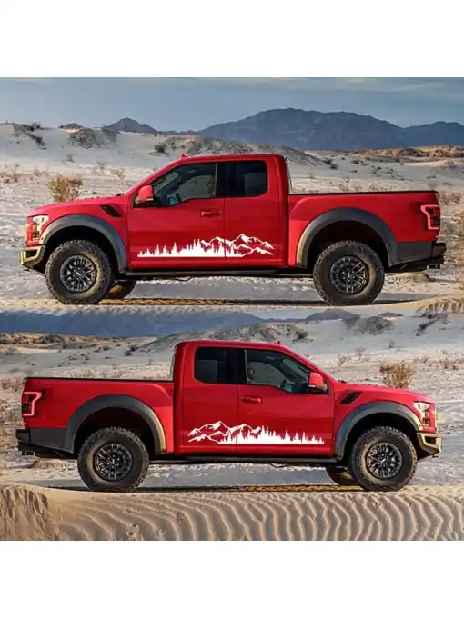 Doar azi Set 2 stickere autoadezive pentru vehicule Off Road, model "Forest & Mountains", dimensiune 100 x 20 cm, culoare Alba