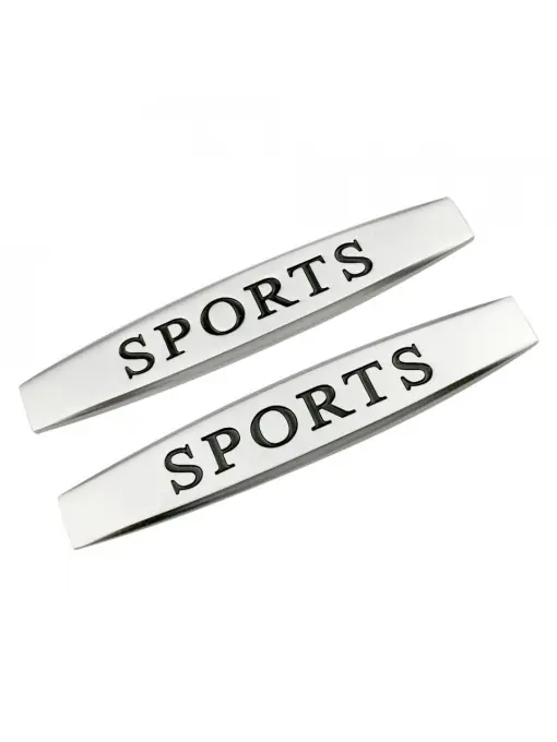 Lichidare de stoc Set 2 x Embleme auto metalice, autoadezive, model "SPORTS", finisaj Crom, dimensiune, 10 x 1,5 cm