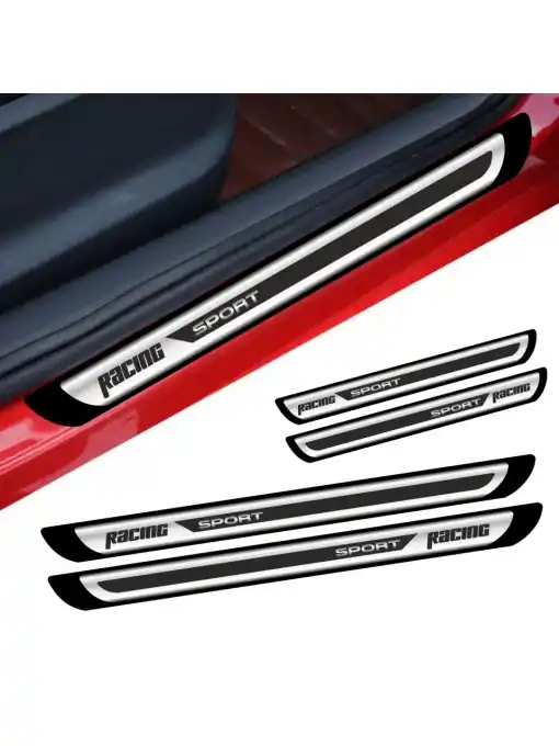 Set 4 bucati Protectii Praguri din autocolant Crom - Racing Sport Ofertă exclusivă