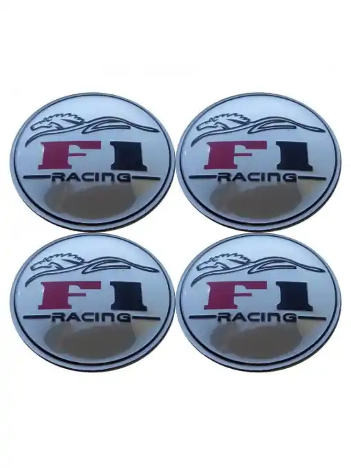 Set 4 buc. ornament central janta, model "F1 Chrome", diametru 5cm Premium