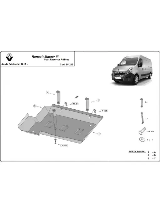 Ofertă limitată Scut rezervor AdBlue Renault Master 3 - Model 3 ( 2016 - 2024 )