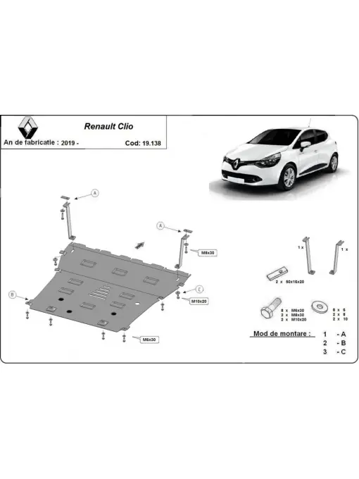 Scut motor metalic pentru Renault Clio V ( 2019 - 2025 ) Expediere rapidă