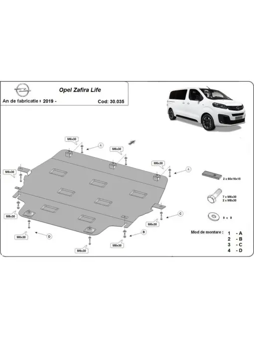 Calitate înaltă Scut motor metalic pentru metalic Opel Zafira Life ( 2019 - 2025 )
