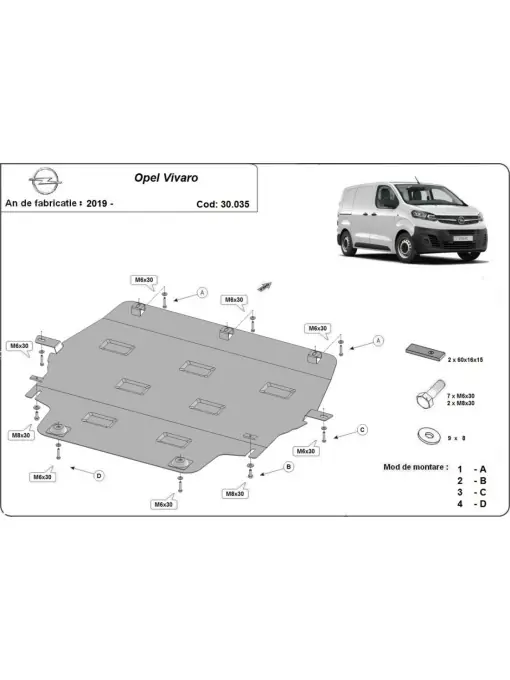 Scut motor metalic pentru Opel Vivaro ( 2019 - 2025 ) Vezi acum
