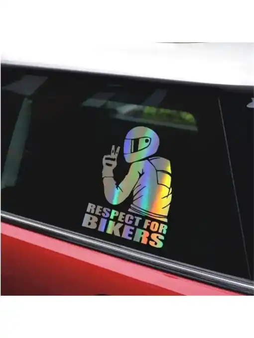 Ofertă limitată Sticker autoadeziv pentru vehicule Off Road, model "Respect For Bikers", dimensiune 17 x 12 cm, culoare Holografic