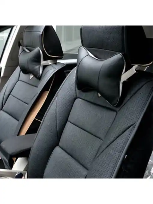 Preț mic Set 2 buc. perne tetiere auto, pentru sustinere gat din piele ecologica, culoare NEGRU