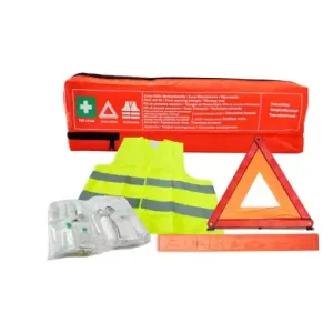 Ofertă limitată Kit trusa medicala in conformitate cu DIN 13164, vesta reflectorizanta EN ISO 20471:2013 si triunghi reflectorizant Omologat Mega Drive + borseta