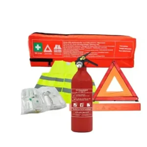 Kit trusa medicala in conformitate cu DIN 13164, vesta reflectorizanta EN ISO 20471:2013,triunghi reflectorizant Omologat Mega Drive, Stingator Reincarcabil 1Kg Cu Manometru Tip Abc + borseta Livrare rapidă