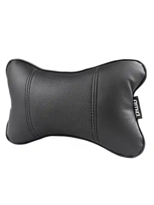Cel mai vândut Set 2 perne pentru tetiere auto, marca AMIO, pentru sustinere gat din piele ecologica, culoare NEGRU