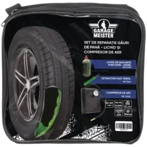 Kit reparație pană anvelope cu compresor, soluție etanșare și extractor ventil Garage Meister GM54013 Bestseller