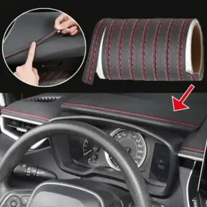 Banda decorativa pentru interiorul vehiculului, lungime 2m, din piele ecologica, culoare Neagra + cusatura Rosie Doar azi
