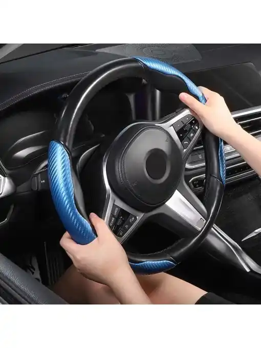 Plată sigură Set 2 ornamente volan finisaj CARBON ALBASTRU, dimensiune universala