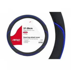 Husa volan negru + dunga albastra SWC-08-M (37-39cm) Calitate înaltă