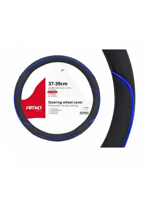 Husa volan negru + dunga albastra SWC-08-M (37-39cm) Calitate înaltă
