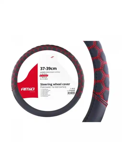 Premium Husa volan cu cusatura rosie model Hexa SWC-23-M (37-39cm)