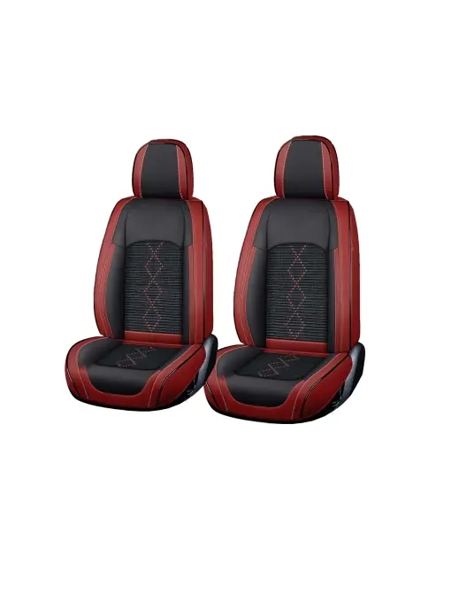 Huse auto premium 5 locuri Carguard Deluxe piele ecologica perforata si textil - rosu inchis - negru Cumpărături sigure