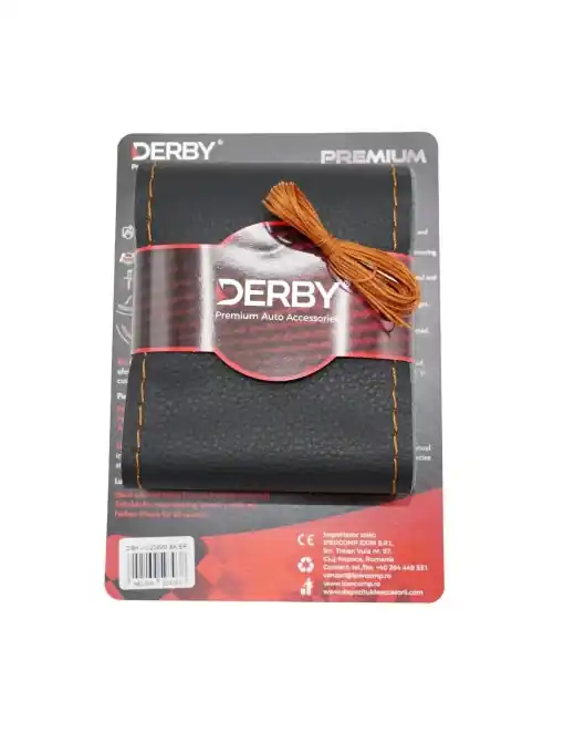Ieftin Husa volan neagra cu ac si ata 80 g, cusatura maro DERBY