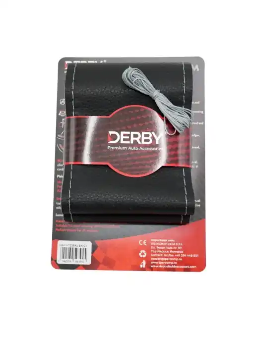 Bestseller Husa volan neagra cu ac si ata 80 g, cusatura gri DERBY