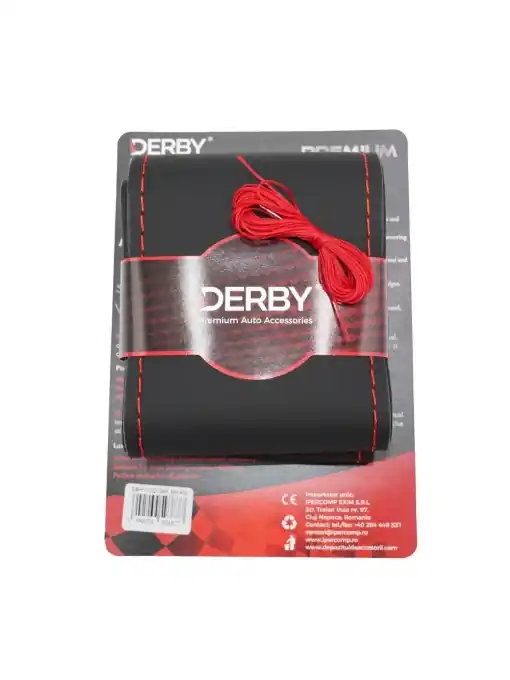 Husa volan neagra cu ac si ata 160 gr, cusatura rosie DERBY Preferatul clienților