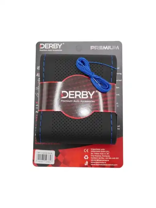 Cumpără online Husa volan neagra cu ac si ata 160 gr, cusatura albastra DERBY