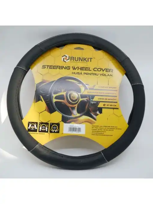 Husa de volan piele sintetica RUNKIT Negru (37-39 cm) Chilipir