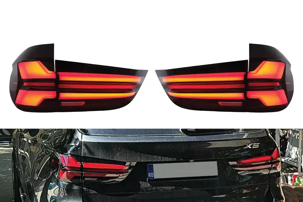 Set de lumini spate LED de tuning cu stilizare G05 LCI, potrivit pentru BMW X5 F15 2013-2018, stânga și dreapta, bază fumurie roșie Ofertă