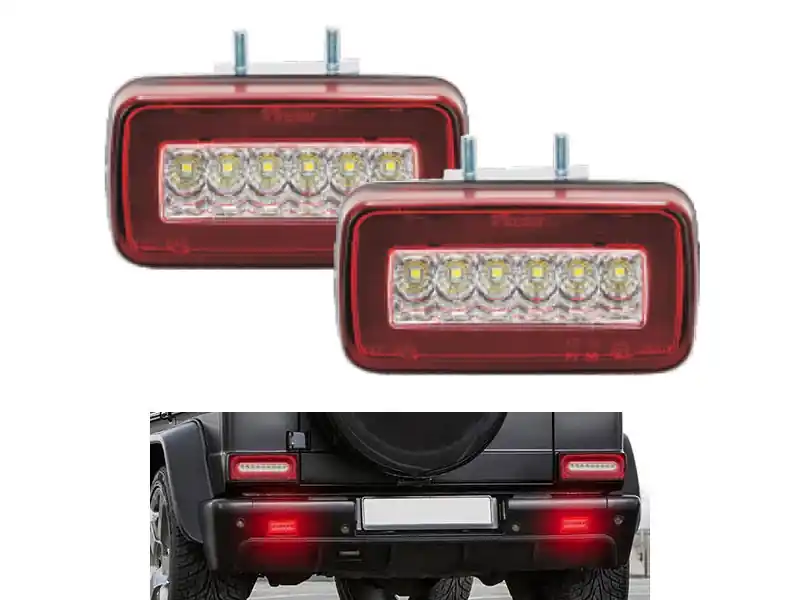 Ofertă exclusivă Kit de lumini LED suplimentare pentru ceață, potrivit pentru bara din spate a Mercedes G-Class W463 1986-2018, cu bază roșie și albă, stânga și dreapta