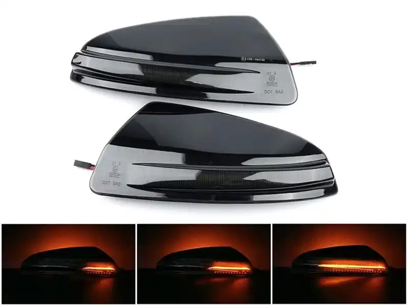 Disponibil imediat Semnale de întoarcere LED dinamice de tuning potrivite pentru oglinzile laterale ale Mercedes C-Class W204, ML W164 2008-2011, Viano, Vito W639 2010-2014 cu bază fumurie, stânga + dreapta