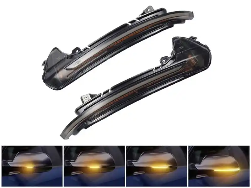 Semnale de întoarcere LED dinamice de tuning potrivite pentru oglinzile laterale ale Audi A6 C7 2012-2018 cu bază fumurie, stânga + dreapta Retur ușor