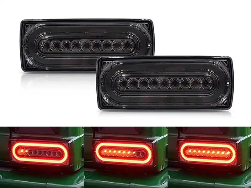 Set de stopuri LED dinamice de tuning potrivit pentru Mercedes G-Class W463 1999-2018 cu bază fumurie, stânga și dreapta Reduceri