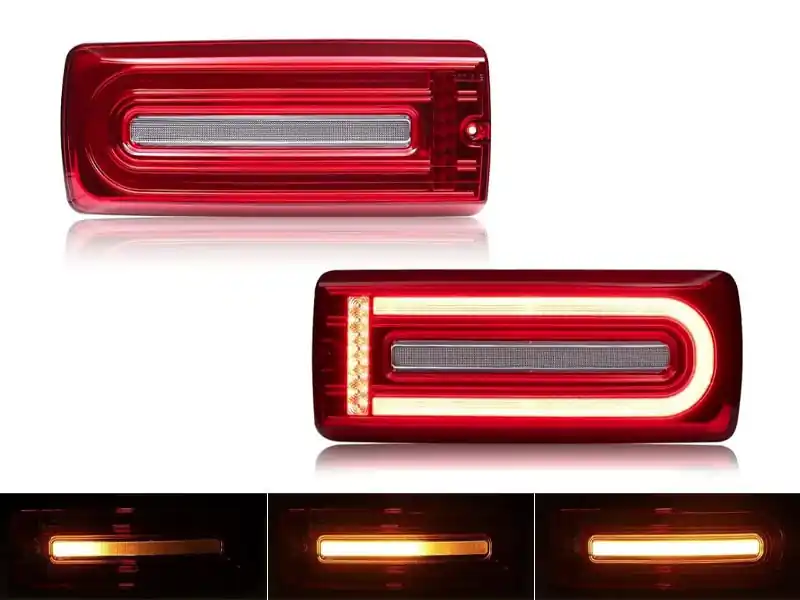 Set de stopuri LED dinamice de tuning potrivit pentru Mercedes G-Class W463 1999-2018 cu bază roșie/albă, stânga și dreapta Transport gratuit