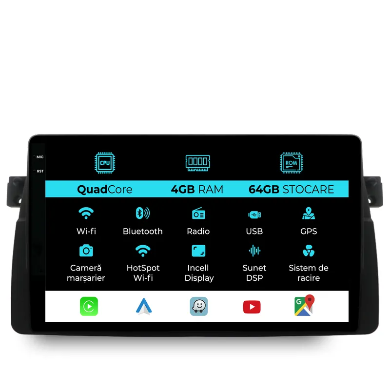 Ofertă de sezon Navigatie Dedicata BMW Seria3 E46 (1997-2005),QuadCore, 9Inch, 4Gb Ram, 64Gb Stocare, Carplay