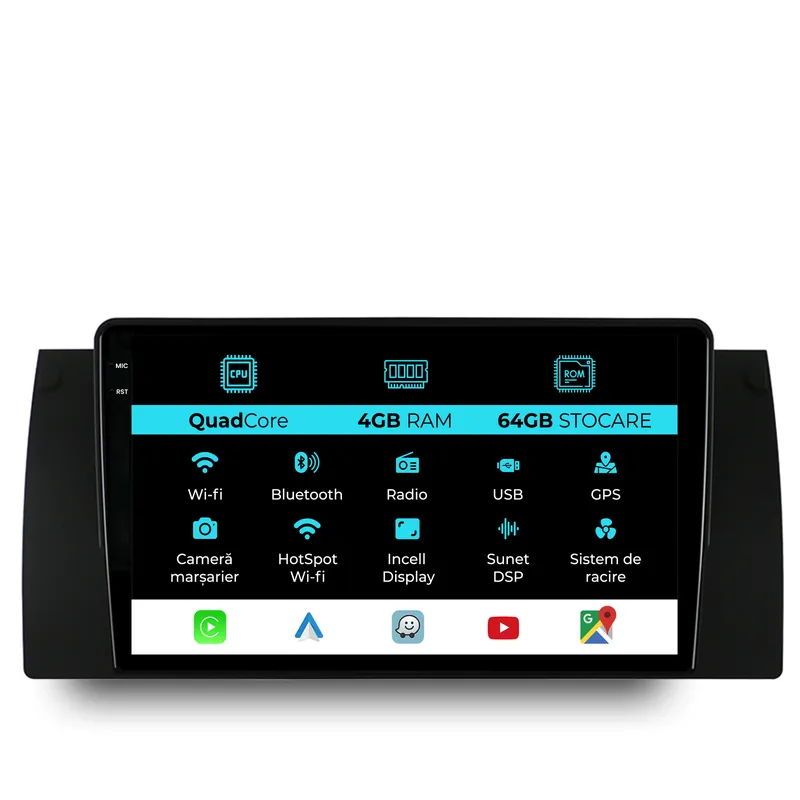 Promoție Navigatie Dedicata BMW Seria5 E39 X5 E53 (1995-2003),QuadCore, 9Inch, 4Gb Ram, 64Gb Stocare, Carplay